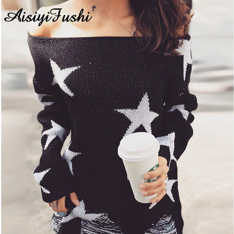 Women's Loose Sweater Sexy Off the Shoulder Stars Knitted Pullovers Lazy Hole Street Wear Sweaters Women Winter Sueter Mujer
Women's Loose Sweater Sexy Off the Shoulder Stars Knitted Pullovers Lazy Hole Street Wear Sweaters Women Winter Sueter Mujer