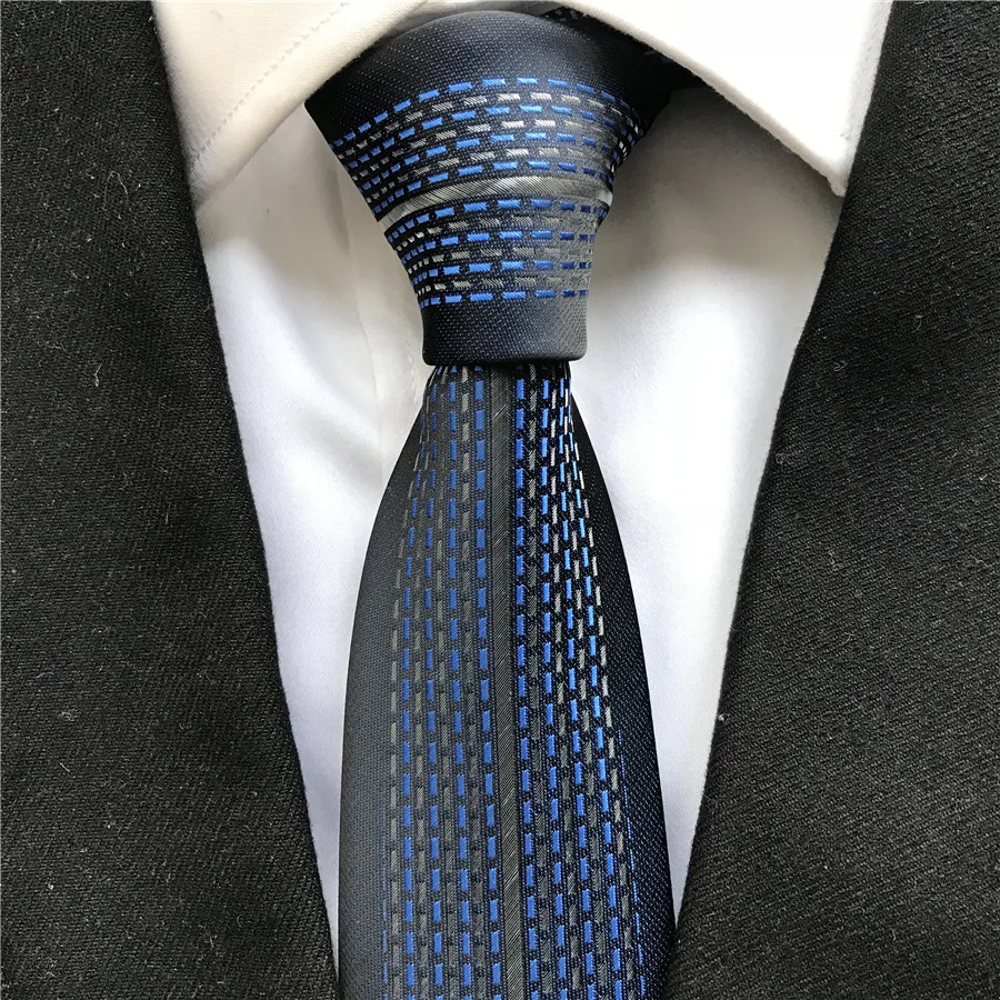 Фото Classic Designer Men Skinny Slim Tie Fashion Party Wedding Necktie Blue with Silver Vertical Stripes | Аксессуары для одежды
