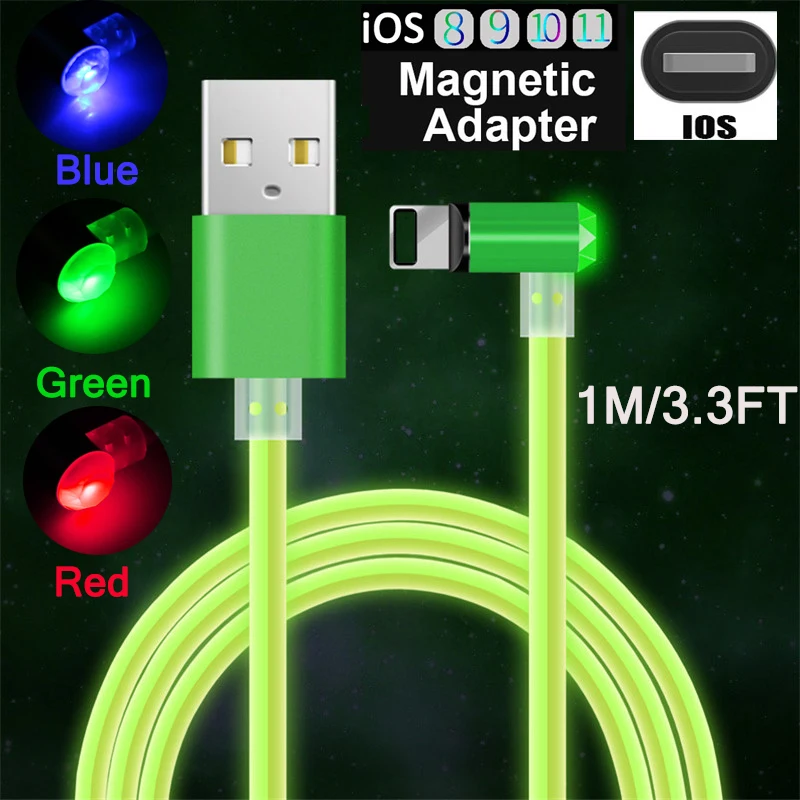 1M/3.3ft iOS Right Angle Round Adapter Magnetic Charging Cable LED Light for Apple iPhone x 8 7 6 6s 5 iPad iPod
1M/3.3ft iOS Right Angle Round Adapter Magnetic Charging Cable LED Light for Apple iPhone x 8 7 6 6s 5 iPad iPod