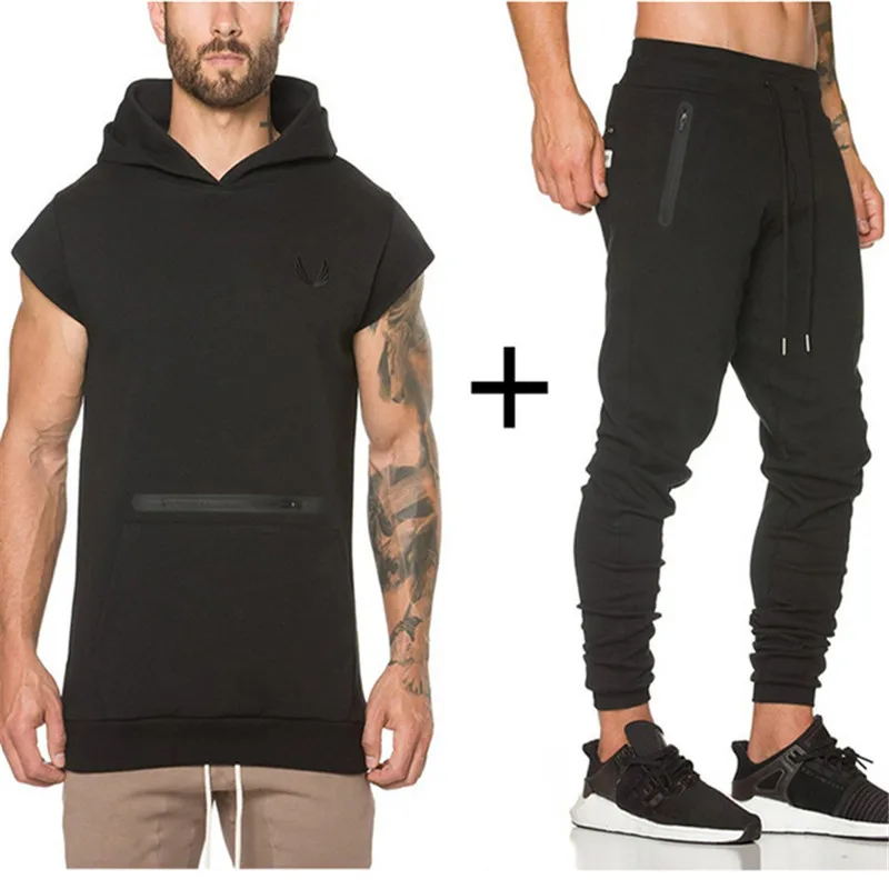2019 Mens Gyms Sportswear Suit Tight Workout Elasticity Casual Sleeveless Hoodies+Pants Cotton Trainings Fitness SportSuit
2019 Mens Gyms Sportswear Suit Tight Workout Elasticity Casual Sleeveless Hoodies+Pants Cotton Trainings Fitness SportSuit