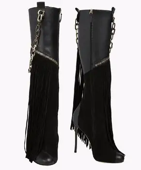 New arrival metal chains decoration black boots super stiletto high knee heels long tassels winter boots for woman size 35-42
New arrival metal chains decoration black boots super stiletto high knee heels long tassels winter boots for woman size 35-42
