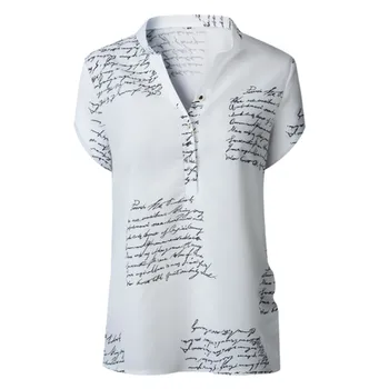 Fashion Summer Elegant V Neck Letters Printing Button Blouse OL Casual Loose Tops Sexy Women Striped Vintage Shirt
Fashion Summer Elegant V Neck Letters Printing Button Blouse OL Casual Loose Tops Sexy Women Striped Vintage Shirt