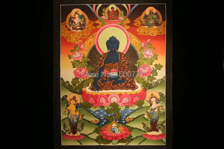 

Spot Tibetan lama hand-painted thangka Color temple city When the wheel medicine guru Buddha mandala coloured drawing 64 * 47