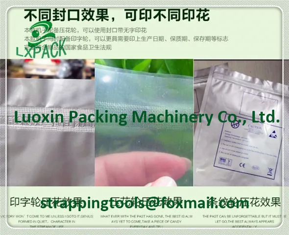 

LX-PACK continuous plastic bag aluminium heat sealing machine automatic plastic film band sealer press date code english letter