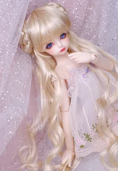 

BJD doll wigs light golden straight bang long curly wigs for 1/3 1/4 BJD DD SD MSD doll Imitation mohair hair wig