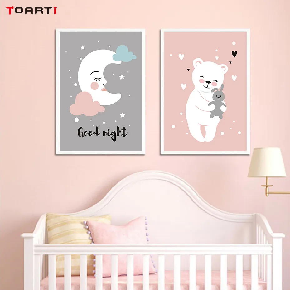 Cartoon Bear Moon Canvas Painting (3)