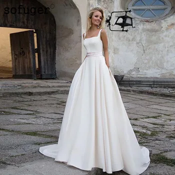 White Wedding Dresses Square Collar Satin Backless Bridal Gown Wedding Vestidos de Noivas Custom 
White Wedding Dresses Square Collar Satin Backless Bridal Gown Wedding Vestidos de Noivas Custom