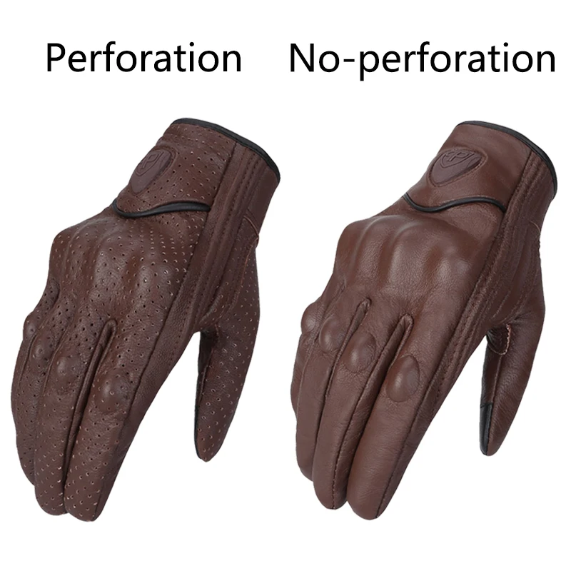 Nuoxintr Motorcycle Gloves Men Leather Retro Motocross Gloves Full Finger Touch Screen Riding Motorbike Moto Cycling Gloves