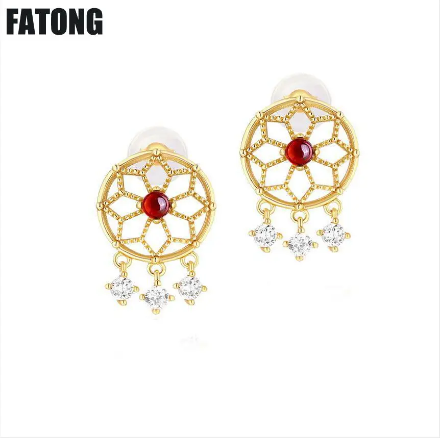 925 silver earrings geometric round Mozambique garnet retro ethnic wind earrings female. J0157
925 silver earrings geometric round Mozambique garnet retro ethnic wind earrings female. J0157