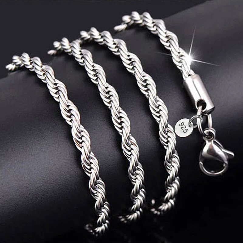 YANHUI Hot Sale Wholesale 925 Silver Necklace Women Men Necklace 3mm 16,18,20,22,24,26,28,30 inch Twist Rope Chain Necklace N89
YANHUI Hot Sale Wholesale 925 Silver Necklace Women Men Necklace 3mm 16,18,20,22,24,26,28,30 inch Twist Rope Chain Necklace N89