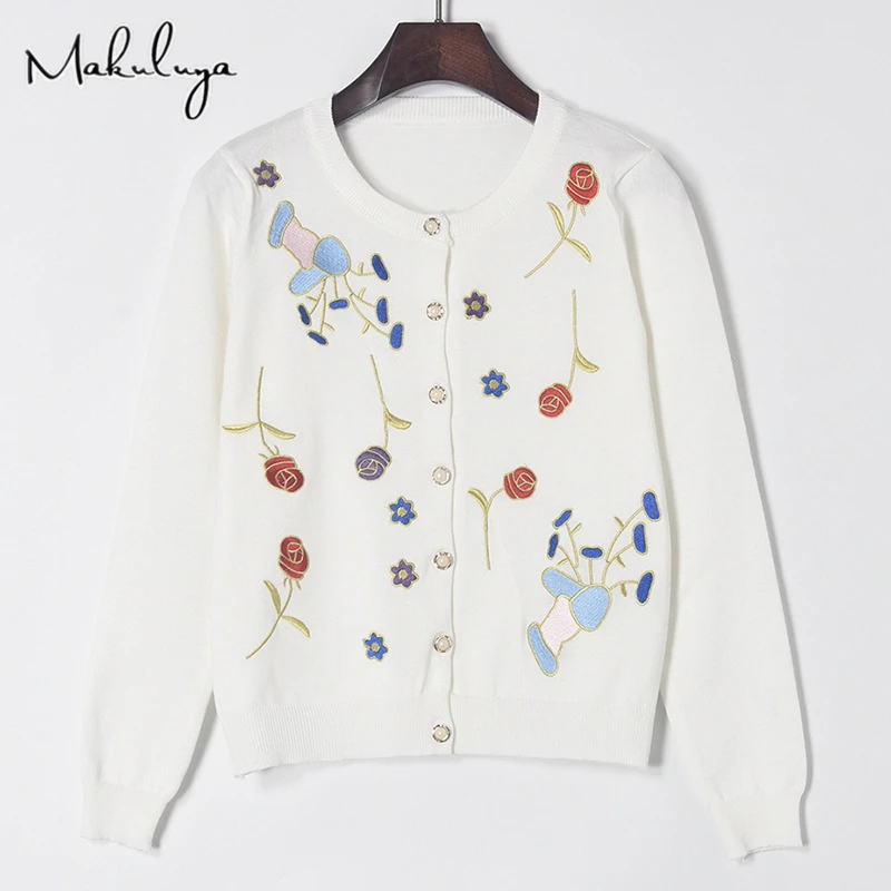 Image Spring all match knit cardigan embroidery ladies flowers a long sleeve crew neck knit tops on behalf of 274