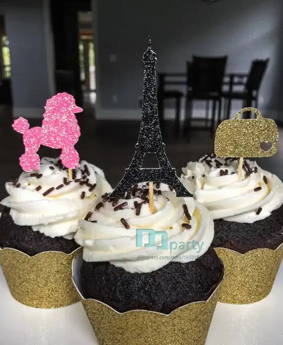 12pcs Paris Poodle Cupcake Toppers Paris Party French