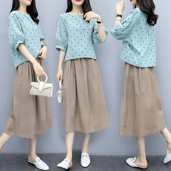 Loose 2019 High Waist A-line 2 Pcs Set Vintage Brief Plus Size Two Piece Set Fashion Dot Cotton Linen Women's Sets
Loose 2019 High Waist A-line 2 Pcs Set Vintage Brief Plus Size Two Piece Set Fashion Dot Cotton Linen Women's Sets