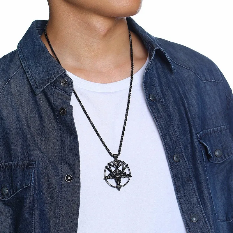 Black Baphomet Inverted Pentagram Goat Head Pendant Vintage Stainless Steel LaVeyan Satanism Occult Necklace
Black Baphomet Inverted Pentagram Goat Head Pendant Vintage Stainless Steel LaVeyan Satanism Occult Necklace