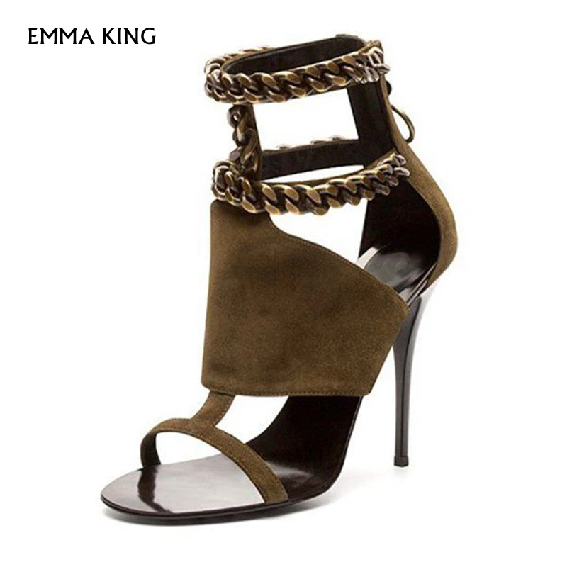 EMMA KING Olive Green Stiletto Heels Sandals Open Toe Sandalias Mujer with Chain and Zip Sexy Thin Heel Dress Shoes Woman
EMMA KING Olive Green Stiletto Heels Sandals Open Toe Sandalias Mujer with Chain and Zip Sexy Thin Heel Dress Shoes Woman