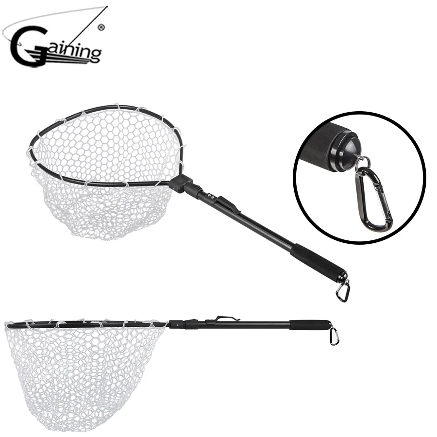

85cm Fly Fishing Net Landing Nets Foldable Collapsible Telescopic Pole Handle Durable Rubber Material Mesh Safe Fish Catching