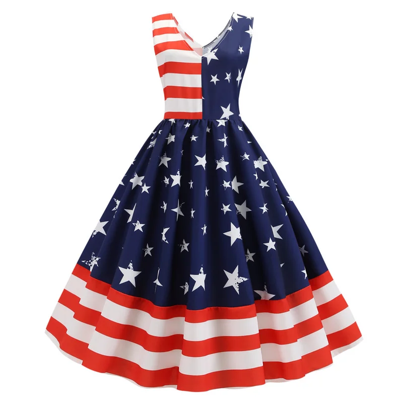 Women Summer Print A-Line Party Dress V Neck Robe Pin Up Swing 50s 60s Retro Rockabilly Independence Day Vintage Dresses
Women Summer Print A-Line Party Dress V Neck Robe Pin Up Swing 50s 60s Retro Rockabilly Independence Day Vintage Dresses
