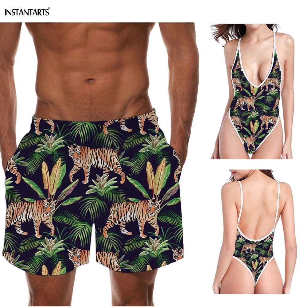 Фото INSTANTARTS Cool Jungle Animal Tiger Print Couples Swim ming костюмы женские сексуальные летние монокини с