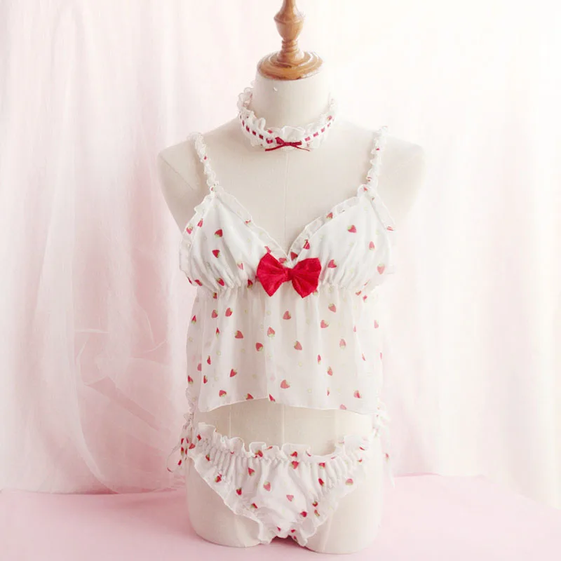 Japanese lolita strawberry pajamas nightgown sweet sexy chiffon translucent bind pants sleepwear and panties set
Japanese lolita strawberry pajamas nightgown sweet sexy chiffon translucent bind pants sleepwear and panties set