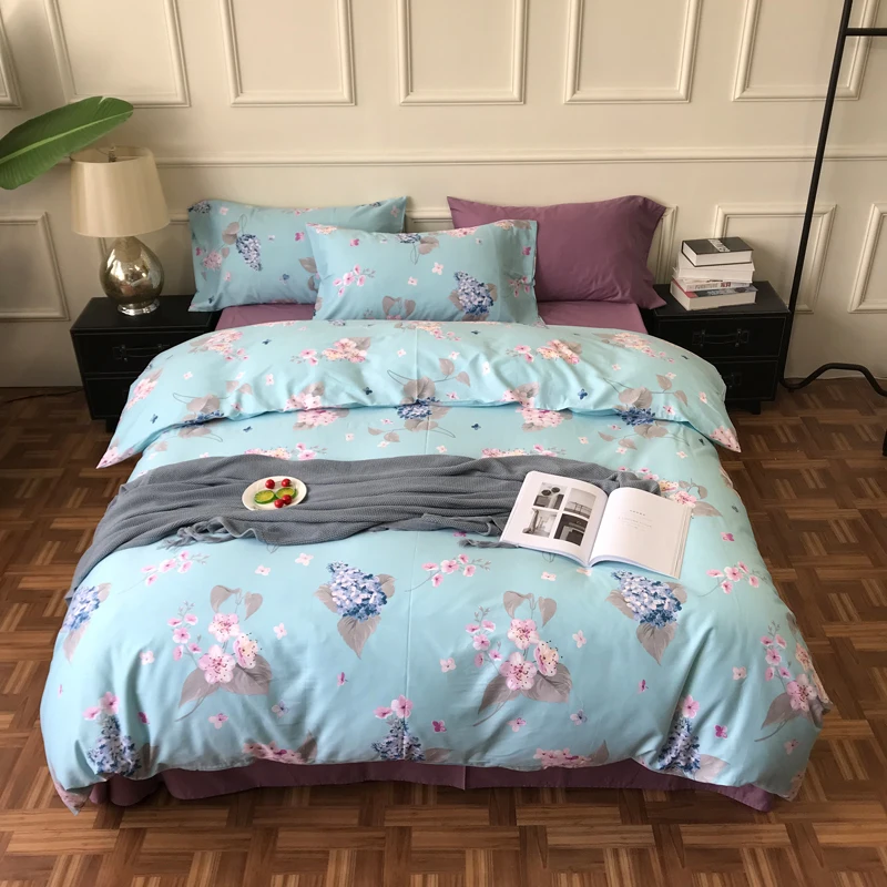iDouillet Floral Print Bedding Set 4-pieces 100% Cotton Flower Duvet Cover Flat Sheet Pillowcases Aqua & Purple Queen King Size
iDouillet Floral Print Bedding Set 4-pieces 100% Cotton Flower Duvet Cover Flat Sheet Pillowcases Aqua & Purple Queen King Size