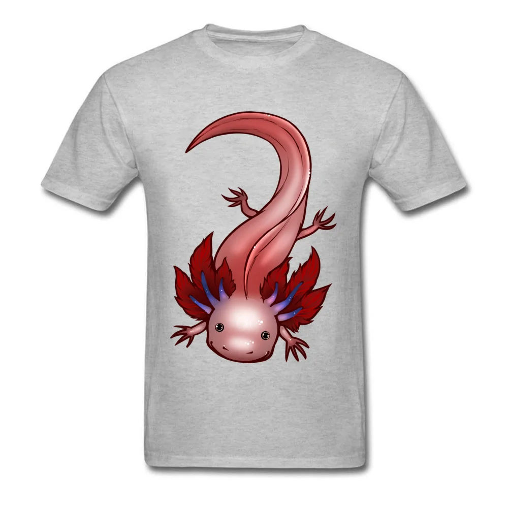 Blue Gilled Leucistic Axolotl Company Student Top T-shirts Round Collar Short Sleeve 100% Cotton Tops T Shirt Europe T Shirts Blue Gilled Leucistic Axolotl grey