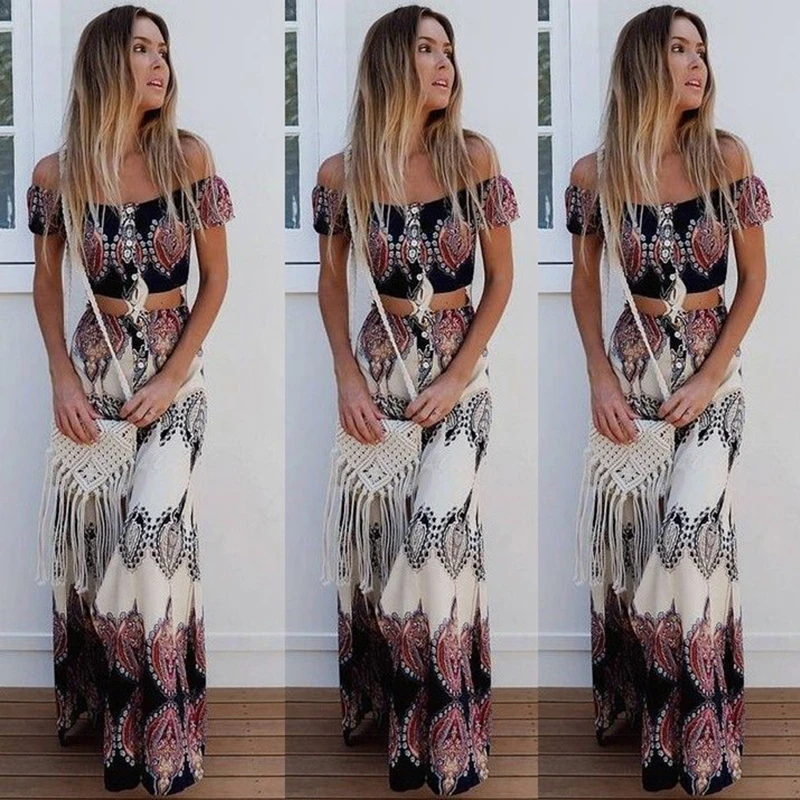 2018 Boho Print Summer Women Sexy Strapless Two Piece Set Slash Neck Short Sleeve Crop Tops&Long Skirts Beach Maxi Skirts Suit
2018 Boho Print Summer Women Sexy Strapless Two Piece Set Slash Neck Short Sleeve Crop Tops&Long Skirts Beach Maxi Skirts Suit