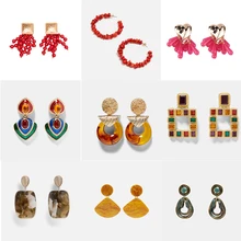 Girlgo nuevos 32 diseños Za piedra cuentas gota pendientes para mujeres nupcial cristal étnico colgante declaración pendiente verano fiesta joyería(China)