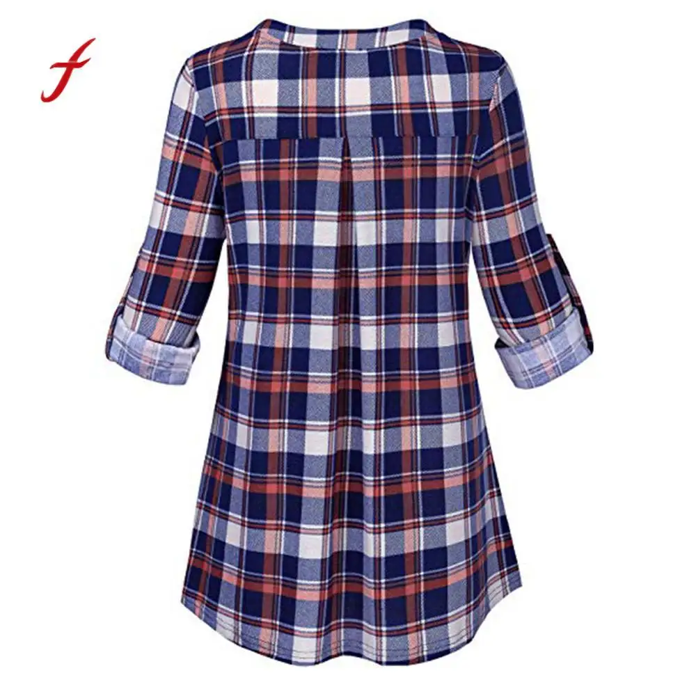 Womens Casual Rolled Sleeve Zipped V-Neck Plaid Printed Shirt Tunic Tops Blouse New 2018 Autumn Winter Soft Touch Casual top
Womens Casual Rolled Sleeve Zipped V-Neck Plaid Printed Shirt Tunic Tops Blouse New 2018 Autumn Winter Soft Touch Casual top