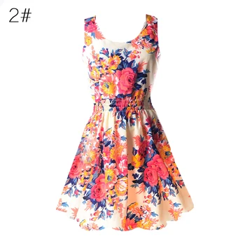 WJ Summer Print Sleeveless Chiffon Dress Mini Beach Dress