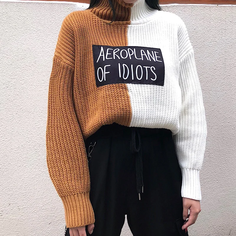 Z-ZOUX Women Sweater Letter Patchwork Color Matching Irregular Turtleneck Sweaters Women Long Sleeve Loose Casual Sweaters 2019
Z-ZOUX Women Sweater Letter Patchwork Color Matching Irregular Turtleneck Sweaters Women Long Sleeve Loose Casual Sweaters 2019