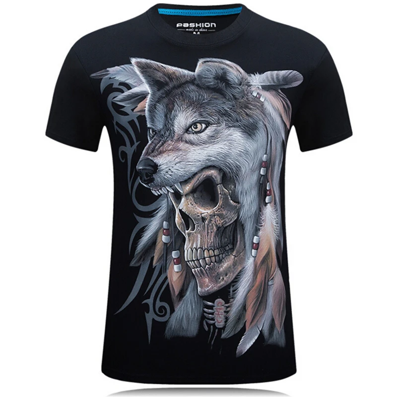 New Men Summer T-shirt O-neck Short sleeve 3D Skull wolf Print T-shirt Cotton tees Large size Fashion leisure Loose t-shirt men
New Men Summer T-shirt O-neck Short sleeve 3D Skull wolf Print T-shirt Cotton tees Large size Fashion leisure Loose t-shirt men