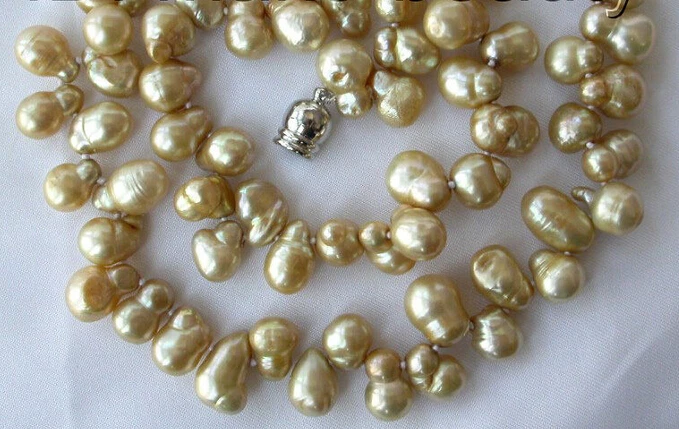 

huij 0033029 stunning big 14mm baroque champagne freshwater cultured pearl necklace