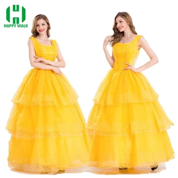 

S-XXL Princess Belle Halloween Cosplay Costume Beauty And The Beast Costume Adult Girl Dress Party Carnival Fancy Costume