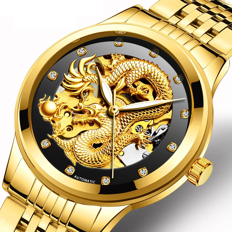 Multi-function waterproof gold automatic mechanical hollow men's hand dragon leather watch
Multi-function waterproof gold automatic mechanical hollow men's hand dragon leather watch