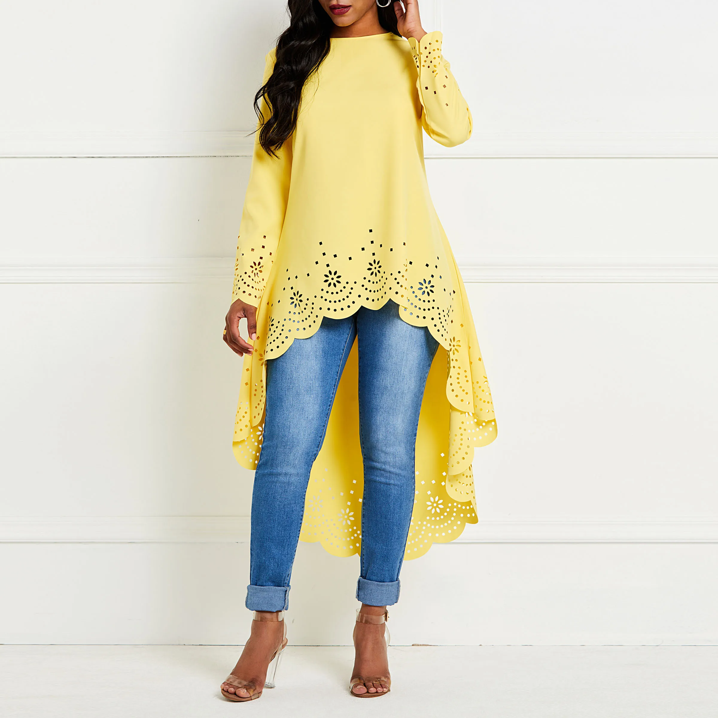 Long Sleeve Blouse Women Hollow Asymmetric Long Shirt Yellow Street Fashion Spring 2019 Elegant Blouses Female Loose Casual Tops
Long Sleeve Blouse Women Hollow Asymmetric Long Shirt Yellow Street Fashion Spring 2019 Elegant Blouses Female Loose Casual Tops