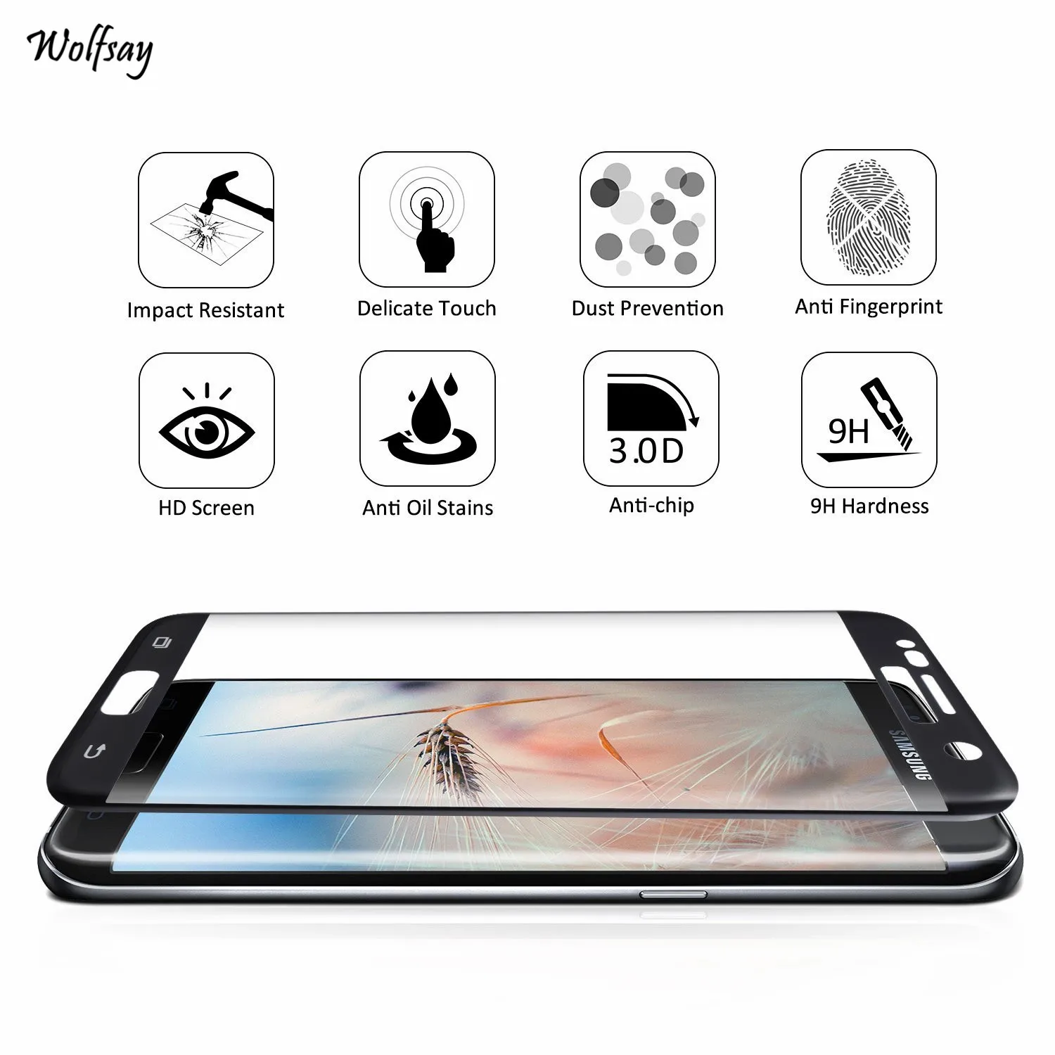 Wolfsay стекло для Samsung Galaxy S7 Edge закаленное 3D изогнутая полноэкранная Защитная