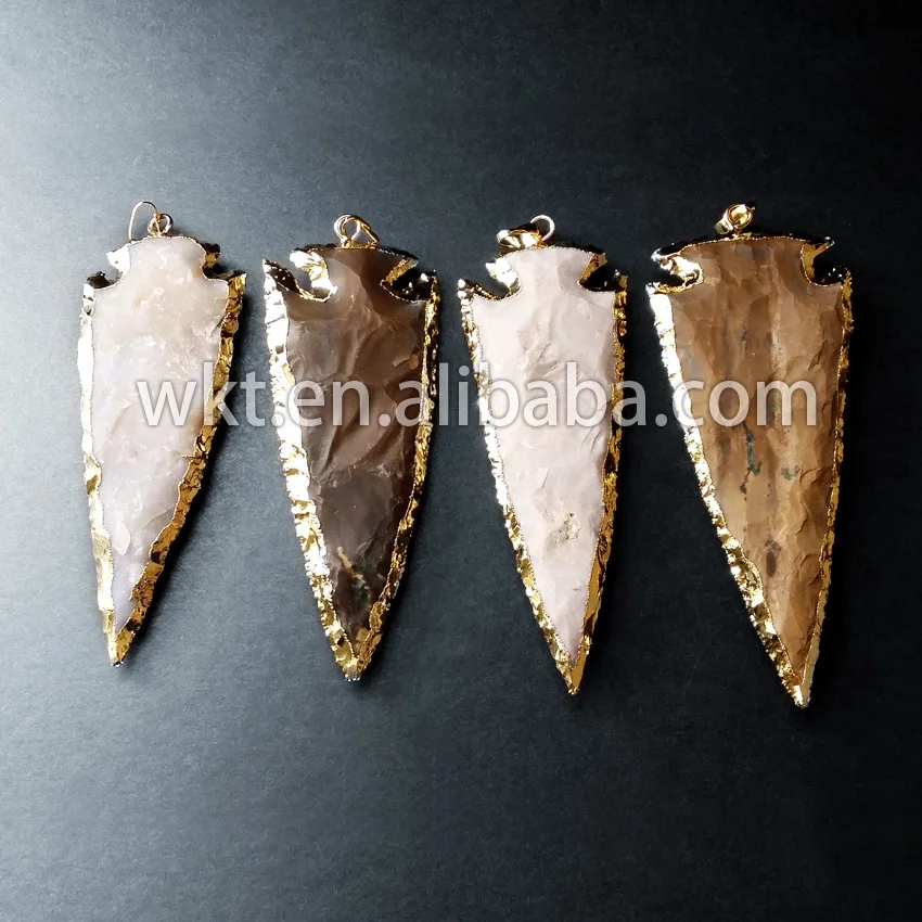 WT-P310 Hot Natural raw handmake carved arrowhead pendant in 4 inch long, fashion gold trim arrowhead stone pendant for gift
WT-P310 Hot Natural raw handmake carved arrowhead pendant in 4 inch long, fashion gold trim arrowhead stone pendant for gift