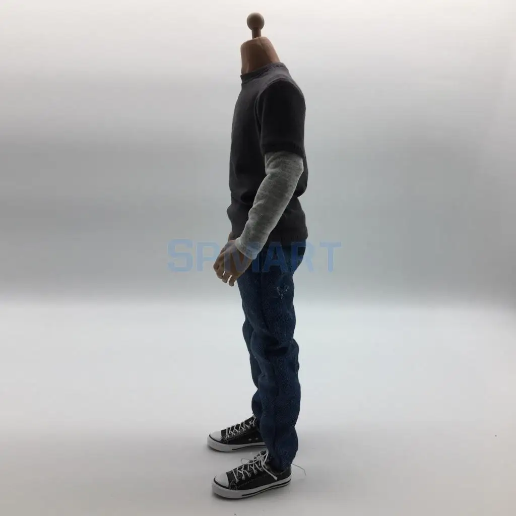 1/6 Scale Mens Outfits Clothes Dark Gray Long T-shirt Jeans and Canvas Shoes Set for 12inch Action Figure Accessories 1/6 Scale Mens Outfits Clothes Dark Gray Long T-shirt Jeans and Canvas Shoes Set for 12inch Action Figure Accessories