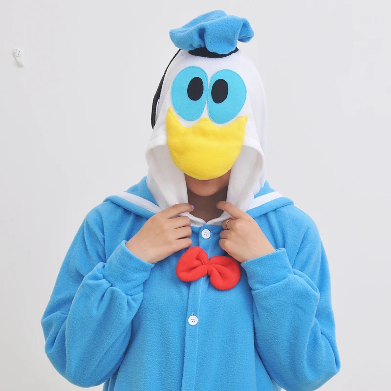 Image Donald Duck Costume Fleece Adult Unisex Cartoon Animal Cosplay Onesies Pajamas Jumpsuit Hoodies for Halloween