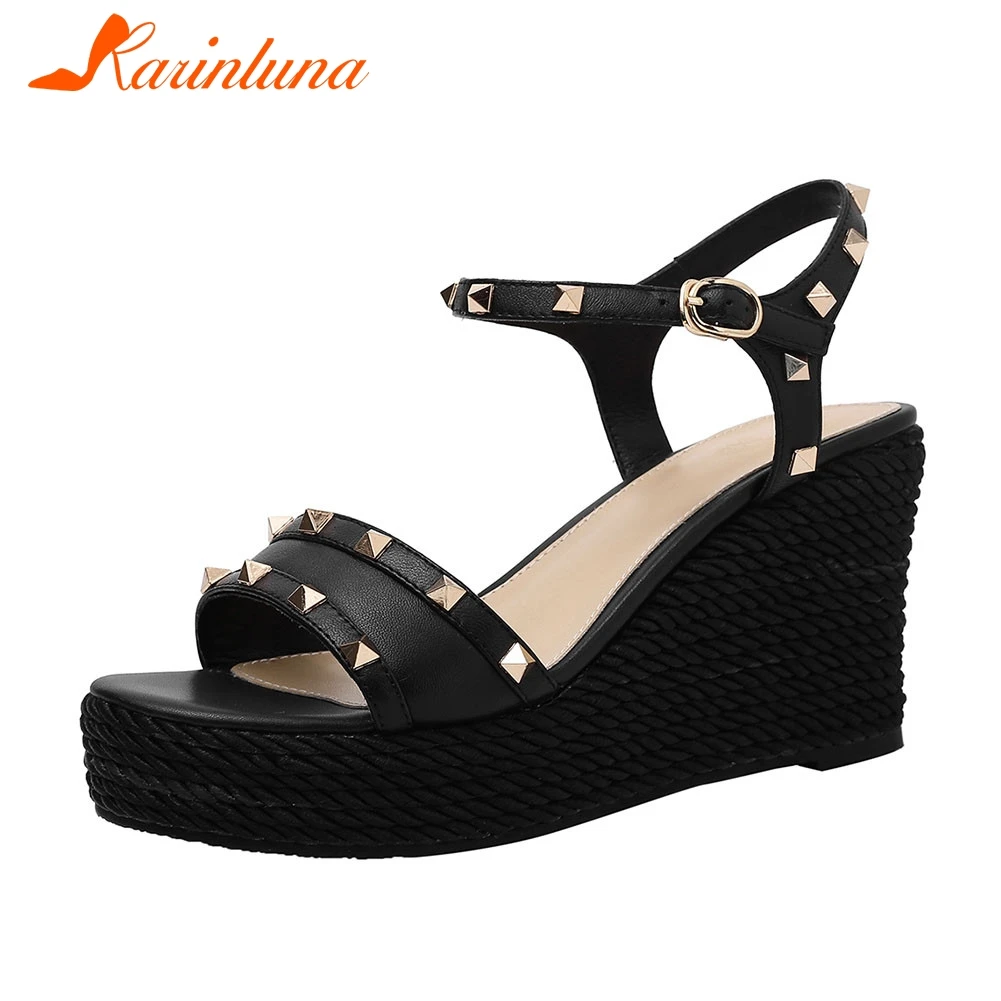 KARINLUNA New Fashion women's Genuine Leather Shoes Ladies Wedges High Heels Rivet Shoes Woman Casual Ol Summer Sandals
KARINLUNA New Fashion women's Genuine Leather Shoes Ladies Wedges High Heels Rivet Shoes Woman Casual Ol Summer Sandals