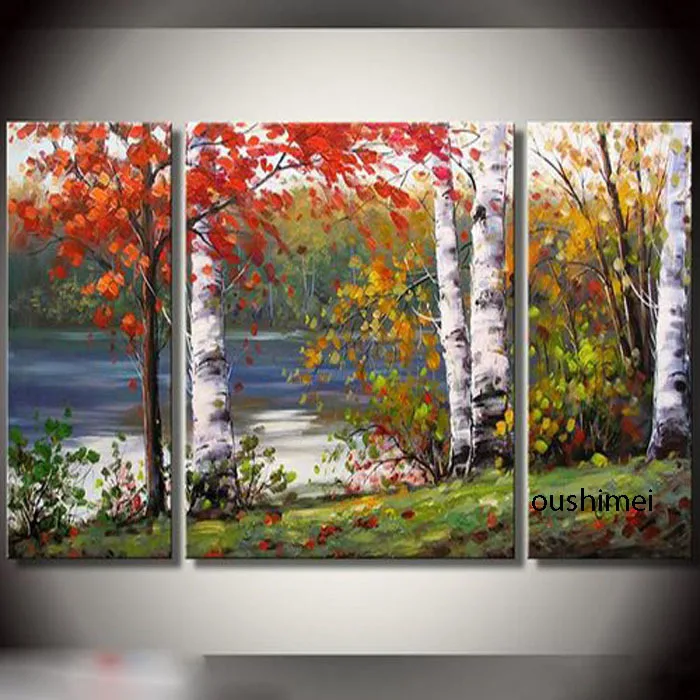 

Handmade Impressionist Wall Artwork Landscape Oil Painting Handpainting Modern Autunm Tree Lake Calligraphy Canvas Picture Decor