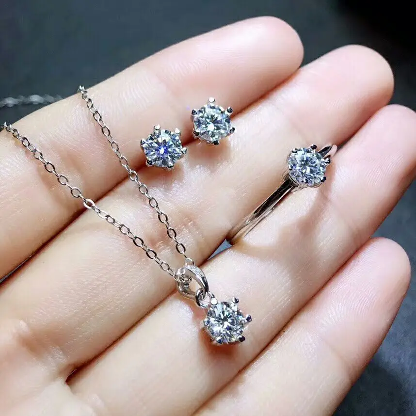 MeiBaPJ Real Moissanite Gemstone Jewelry Set 925 Solid Silver Classic 6 Claws Necklace Earrings Ring Wedding Jewelry for Women
MeiBaPJ Real Moissanite Gemstone Jewelry Set 925 Solid Silver Classic 6 Claws Necklace Earrings Ring Wedding Jewelry for Women