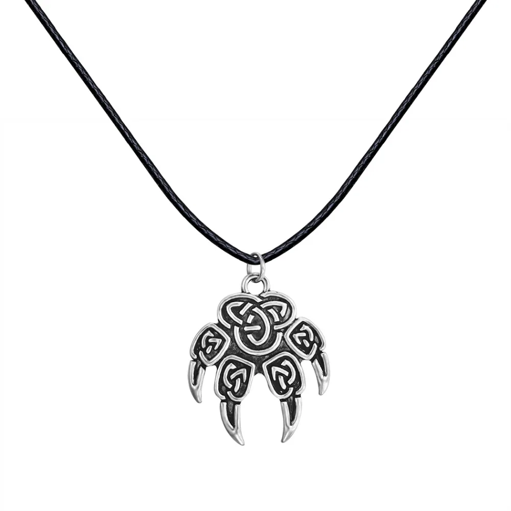 Antique Silver Punk Veles Stamp Slavic Wolf Foot Small Sign Claw Charm Pendant Necklace Christmas Jewelry Gift for Men Women
