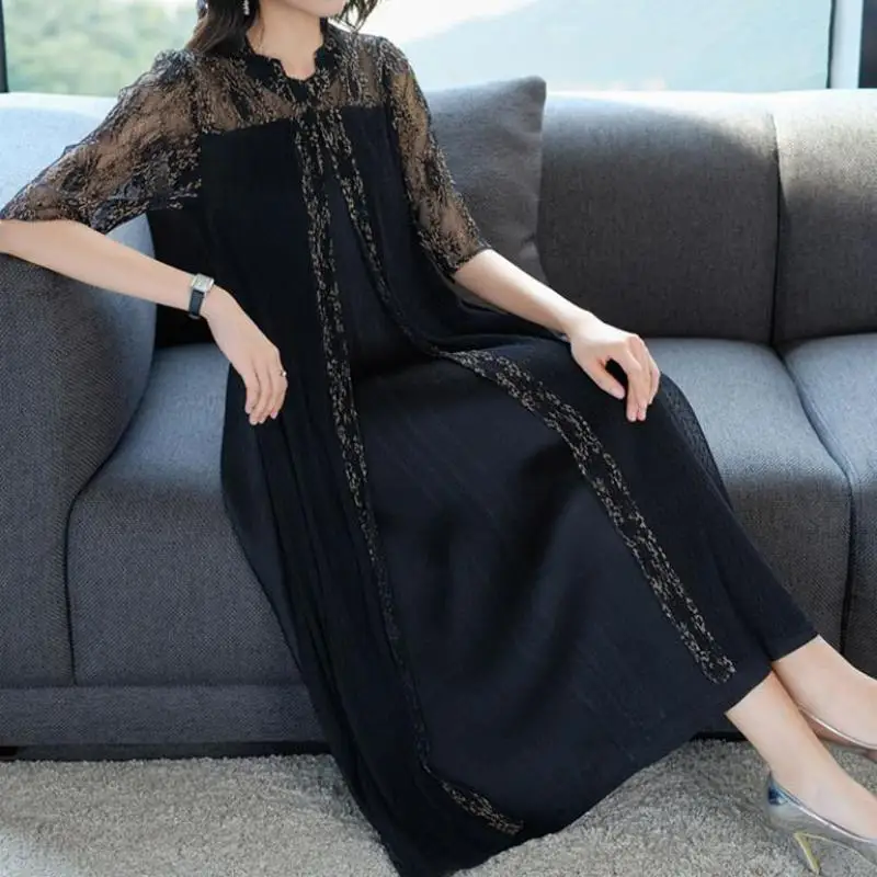 Summer Women Stand Collar Half Sleeve Loose Elegant Printed Lace Patchwork Dress , 2017 Female Womens 3xl Black Long Dresses
Summer Women Stand Collar Half Sleeve Loose Elegant Printed Lace Patchwork Dress , 2017 Female Womens 3xl Black Long Dresses