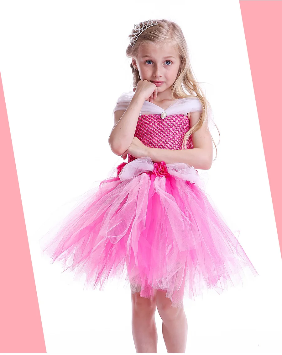 Princess Girls Sleeping Beauty Tulle Tutu Dress Children Fancy Cosplay Aurora Clothes Kids Halloween Birthday Party (2)