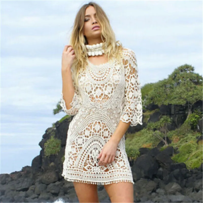 Swimwear Women Beach Cover Up Women White Lace Tunic Beach Dress Sexy Backless Bathing Suit Crochet Bikini Swimming Beach Wear
Swimwear Women Beach Cover Up Women White Lace Tunic Beach Dress Sexy Backless Bathing Suit Crochet Bikini Swimming Beach Wear