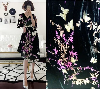 

Crazy discount high grade luxury black Butterfly flowers Flocking fabric silk velvet fabric for dress/suit tissus metre Telas