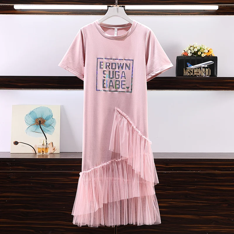 2019 New Summer Fashion Short Sleeve Women Dress Bright Letter Patchwork Gauze Pink Princess Dress for Students
2019 New Summer Fashion Short Sleeve Women Dress Bright Letter Patchwork Gauze Pink Princess Dress for Students