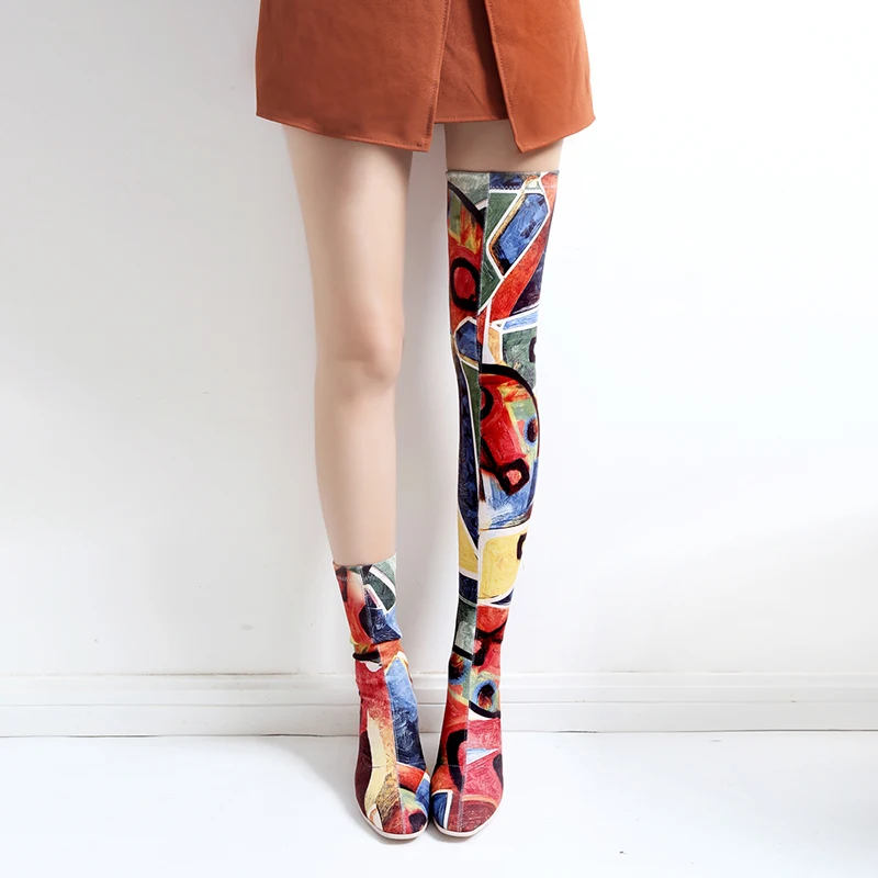 Handmade Women Color Printing Sock Boots Strange High Heels Ladies Short Stretch Fabric Winter Botines Mujer Grey Ladies Booties
Handmade Women Color Printing Sock Boots Strange High Heels Ladies Short Stretch Fabric Winter Botines Mujer Grey Ladies Booties