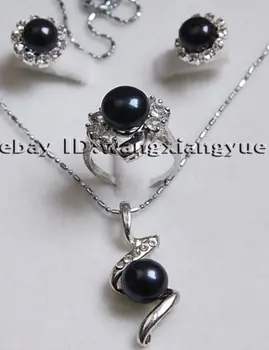 Genuine Black Akoya Cultured pearl Earrings /Ring / Necklace Pendant Set AAA jade
Genuine Black Akoya Cultured pearl Earrings /Ring / Necklace Pendant Set AAA jade